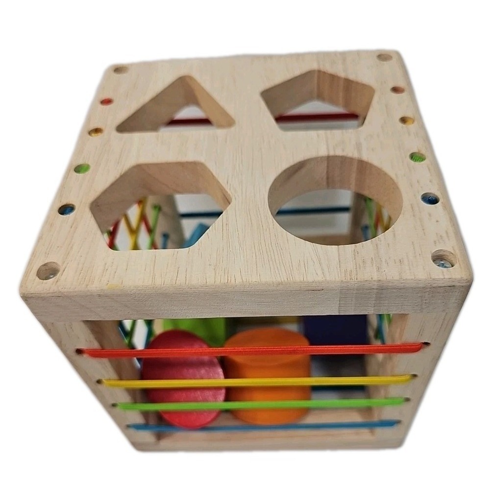 WINIQUEWOODEN SHAPE‎ SORTER CUBE Montessori Toy for 1 YR & Up